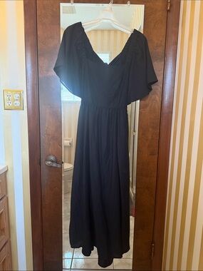 A New Day Black Flutter-Sleeve Maxi Dress with V-Neck